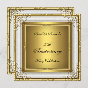 50th Anniversary Wedding White Gold Elegant Invitation
