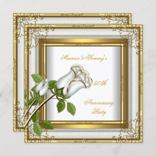 50th Anniversary Wedding White Rose Gold Elegant Invitation