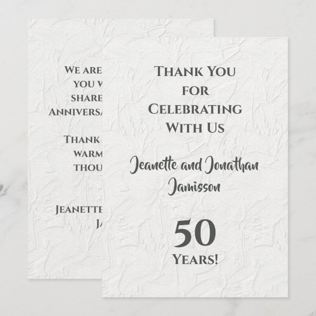 50th Anniversary White Floral Tasteful Thank You  Card (Front/Back)
