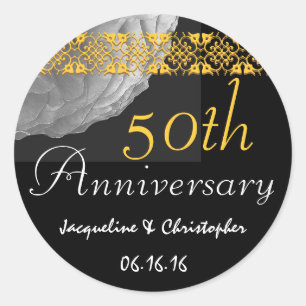 50th Anniversary WHITE GOLD BLACK Rose Sticker
