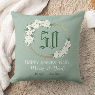 50th Anniversary White Green Floral Chinoiserie Th Cushion