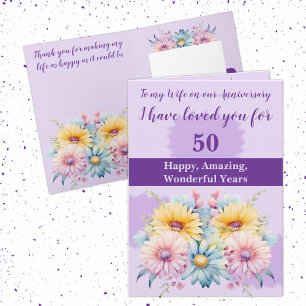 50th Anniversary wife gerbera floral purple Card