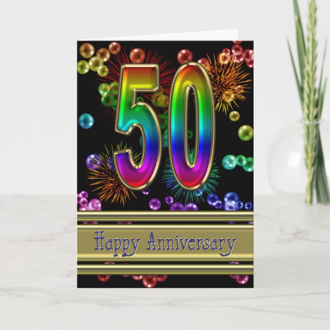50th anniversary with fireworks and bubbles card (Front)
