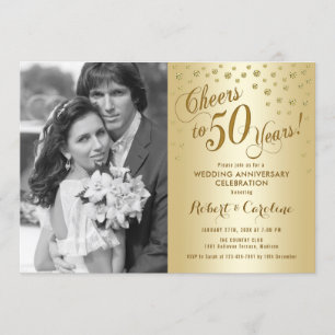 50th Anniversary with Photo - Gold Invitation