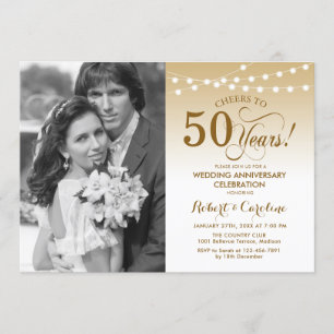 50th Anniversary with Photo - Gold White Invitation