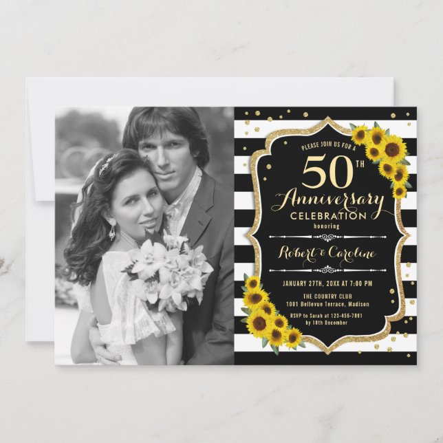 50th Anniversary with Photo - Sunflowers Invitation (Front)