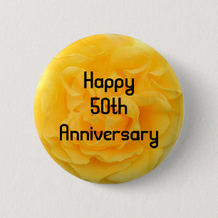 50th Anniversary Yellow Rose Button Pin Brooch