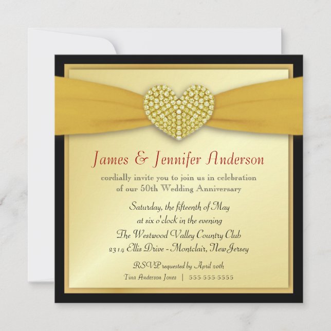 50th Annniversary Party Elegant Heart Invitations (Front)