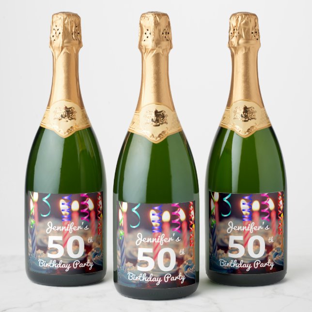 50th/Any Year Birthday Party Sparkling Wine Bottle Sparkling Wine Label (Bottles)
