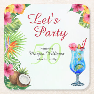 50th Bday Tropical Summer Dine & Cocktail Party  Square Paper Coaster