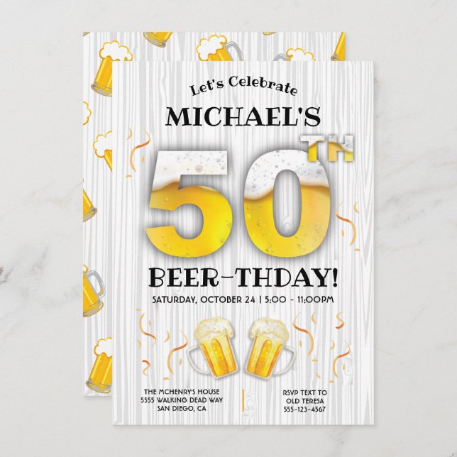 50th Beer Birthday Party Milestone Invitation (Front/Back)