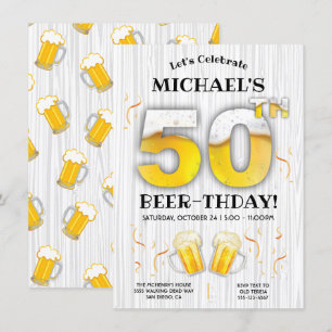 50th Beer Birthday Party Milestone Invitation