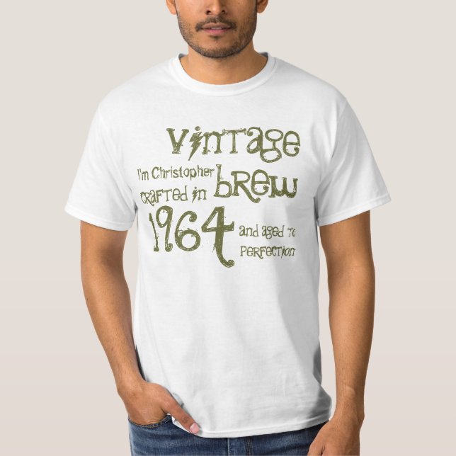 50th Birthday 1964 Vintage Brew White and Olive T-Shirt (Front)
