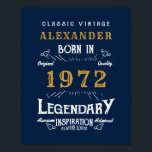 50th Birthday 1970 Add Name Legendary Blue Gold Poster<br><div class="desc">Personalised birthday add your name birthday poster. Edit the name and year with the template provided. More gifts and party supplies available with the "Legendary" design in the store.</div>