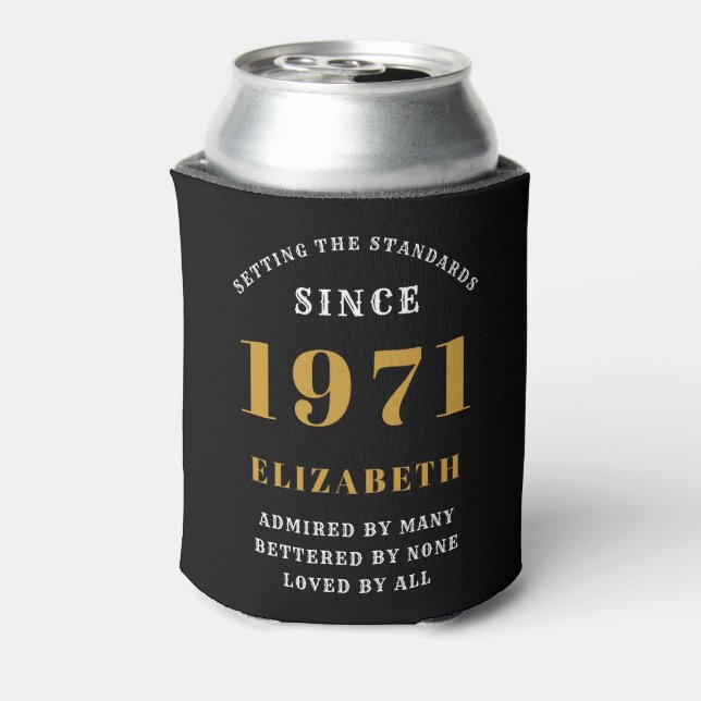 50th Birthday 1971 Black Gold For Her Personalised Can Cooler (Can Back)