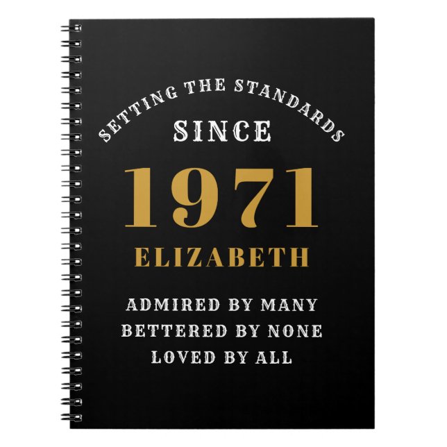 50th Birthday 1971 Black Gold For Her Personalised Notebook (Front)