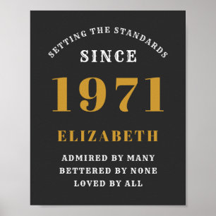 50th Birthday 1971 Black Gold For Her Personalised Poster