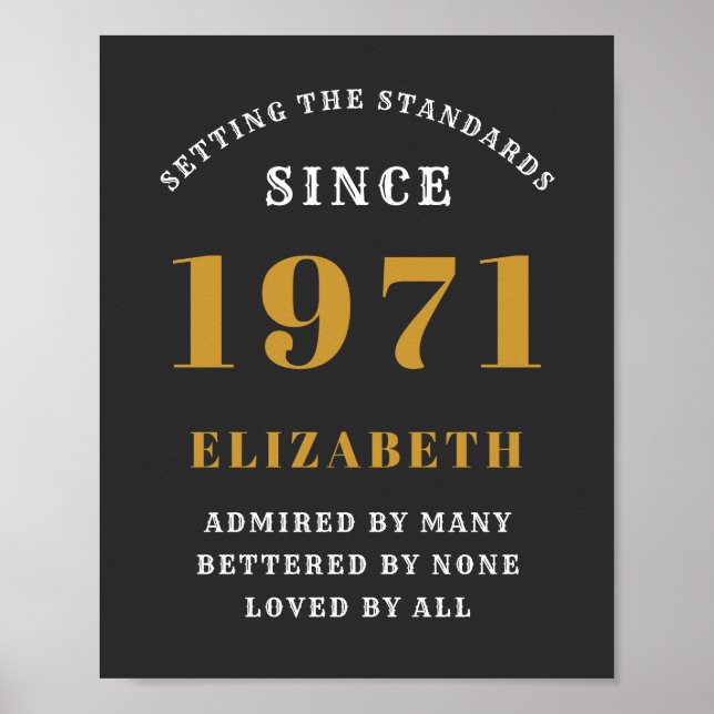 50th Birthday 1971 Black Gold For Her Personalised Poster (Front)