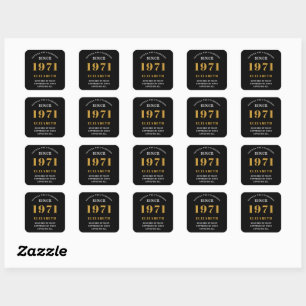 50th Birthday 1971 Black Gold For Her Personalised Square Sticker