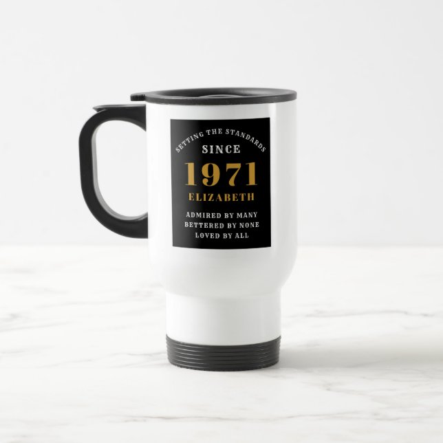 50th Birthday 1971 Black Gold For Her Personalised Travel Mug (Left)