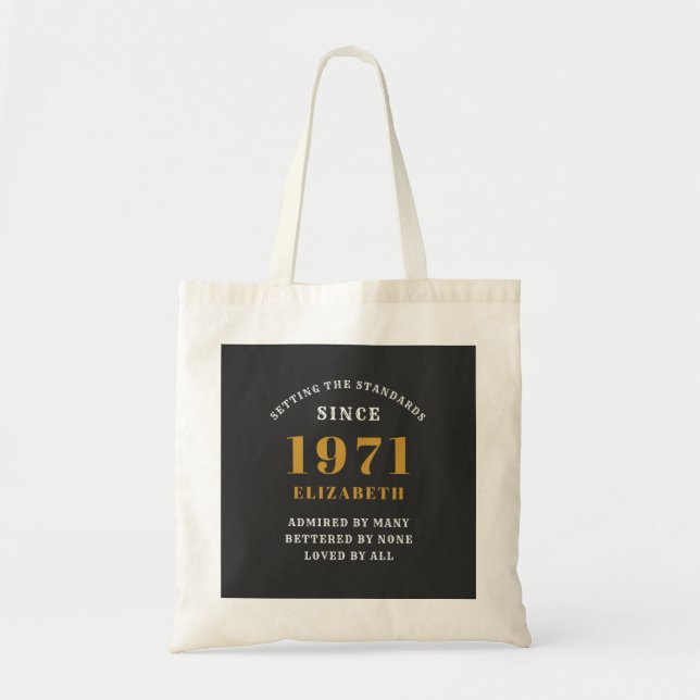 50th Birthday 1971 Black Gold For Her Personalized Tote Bag (Front)