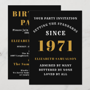 50th Birthday 1971 Black Gold Personalised For Her Invitation