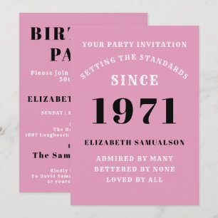 50th Birthday 1971 Black Pink Personalised For Her Invitation