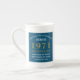 50th Birthday 1971 Blue Gold For Her Personalised Bone China Mug