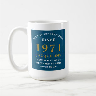 50th Birthday 1971 Blue Gold For Her Personalised Coffee Mug