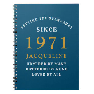 50th Birthday 1971 Blue Gold For Her Personalised Notebook
