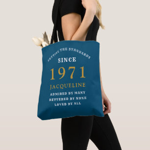 50th Birthday 1971 Blue Gold For Her Personalised  Tote Bag