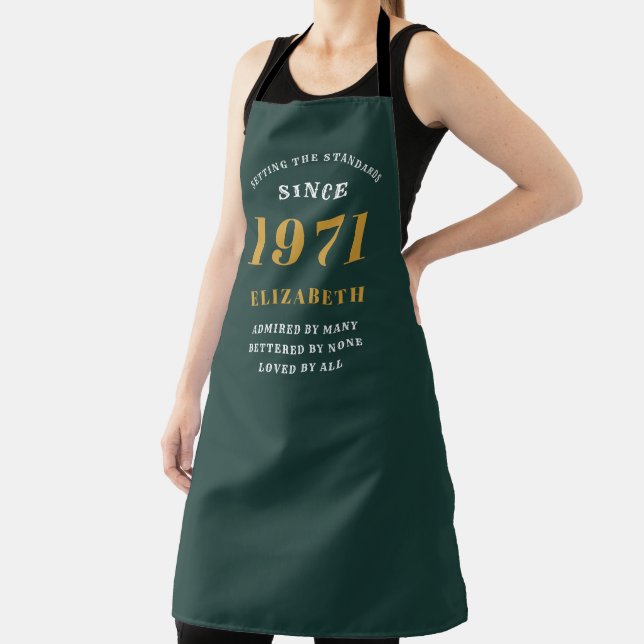 50th Birthday 1971 Green Gold For Her Personalised Apron (Insitu)