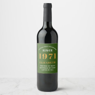 50th Birthday 1971 Green Gold For Her Personalised Wine Label
