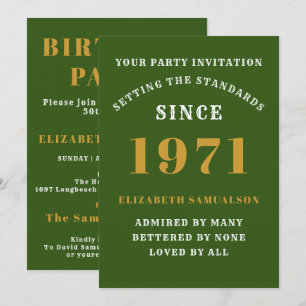 50th Birthday 1971 Green Gold Personalised For Her Invitation