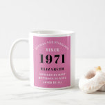 50th Birthday 1971 Pink Black For Her Personalised Coffee Mug<br><div class="desc">A personalised classic paper plate design for that birthday celebration for a special woman born in 1971. Add the name to this vintage retro style pink, white and black design for a custom birthday gift. Easily edit the name and year with the template provided. A wonderful custom red birthday gift....</div>