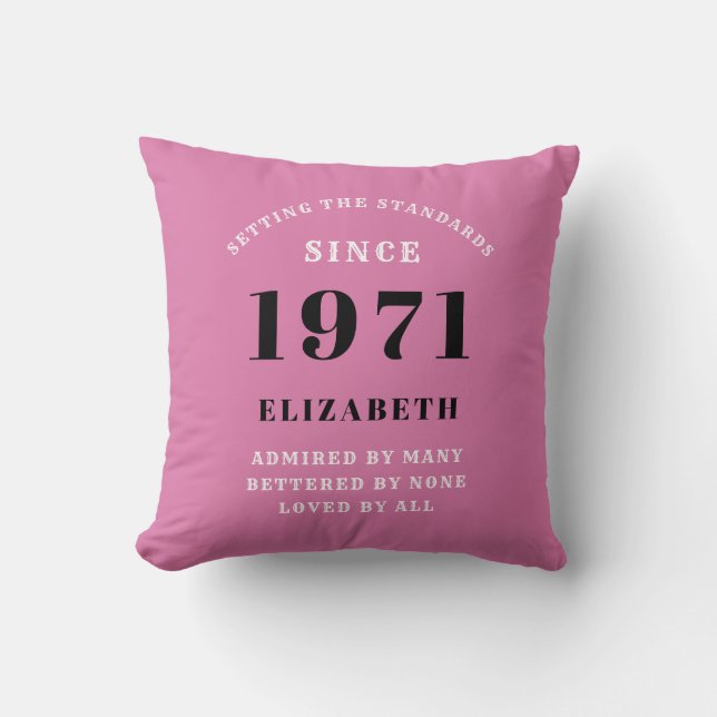 50th Birthday 1971 Pink Black For Her Personalised Cushion (Front)