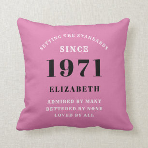 50th Birthday 1971 Pink Black For Her Personalised Cushion