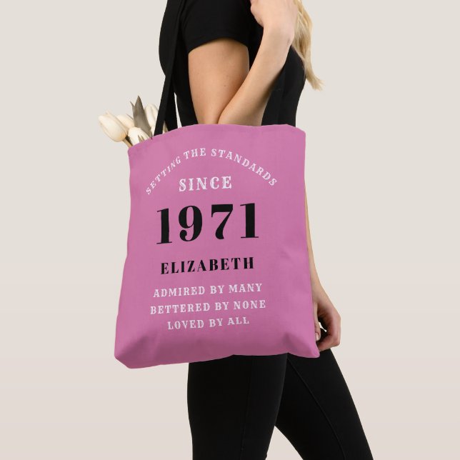 50th Birthday 1971 Pink Black For Her Personalised Tote Bag (Close Up)