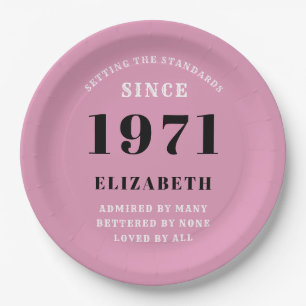 50th Birthday 1971 Pink Grey For Her Personalised Paper Plate