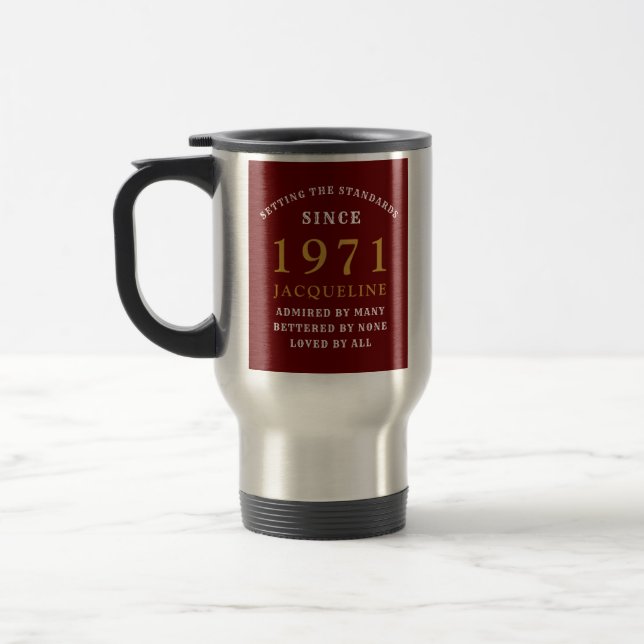50th Birthday 1971 Red Gold For Her Personalised Travel Mug (Left)