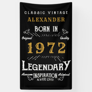50th Birthday 1972 Add Name Black Gold Legendary Banner