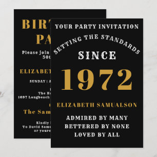 50th Birthday 1972 Add Your Name Black Gold Invitation