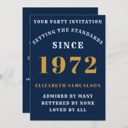 50th Birthday 1972 Add Your Name Blue Gold Invitation