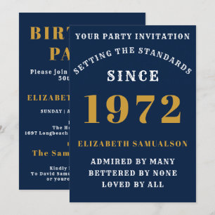 50th Birthday 1972 Add Your Name Blue Gold Invitation