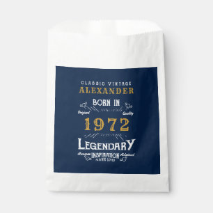 50th Birthday 1972 Blue Gold Add Name Retro Favour Bags