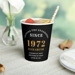 50th Birthday 1972 Elegant Black Gold Chic Paper Cups