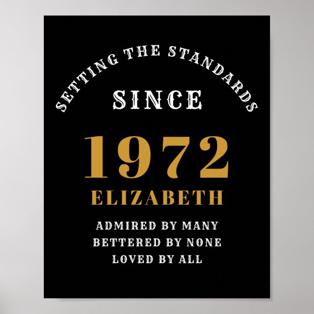 50th Birthday 1972 Elegant Black Gold Chic Poster (Front)