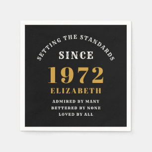 50th Birthday 1972 Elegant Chic Gold Black Napkin