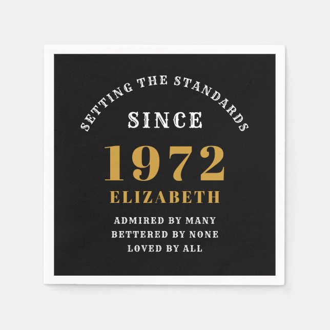 50th Birthday 1972 Elegant Chic Gold Black Napkin (Front)