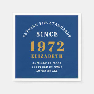 50th Birthday 1972 Elegant Chic Gold Blue Napkin